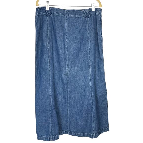 VINTAGE Denim Maxi Skirt Basketweave Belt Loop Detail  16 Y2K Casual Western - Picture 3 of 6